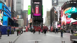 NY New York NYC Times Square No Traffic at Rush Hour, Few People COVID-19 Virus Pandemic Coronavirus Warnings on Digital Signage 2