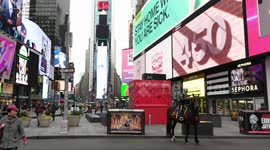 NY New York NYC Times Square No Traffic at Rush Hour, Few People COVID-19 Virus Pandemic Coronavirus Warnings on Digital Signage 3