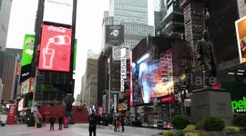 NY New York NYC Times Square No Traffic at Rush Hour, Few People COVID-19 Virus Pandemic Coronavirus Warnings on Digital Signage 5