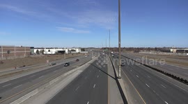 Toronto highway 401, North America's busiest highway with very light traffic due to COVID-19 pandemic and social distancing rules in effect in state of emergency