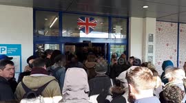 UK panic-buyers crowd London supermarket and smash eggs in rush to nab produce