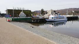 Shores of Lake Windermere in The Lake District are deserted as tourists stay away during corona virus shutdown