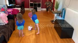 US dad puts daughters through their paces with lockdown baseball training