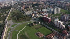 Drone footage of the desert streets of Milan during Corona Virus
