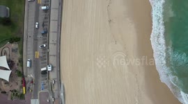 Drone footage empty Bondi Beach in Sydney, Australia