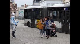 Belgian dressed as 'one-metre man' teaches the Ghent public about social distancing