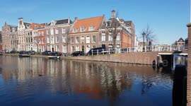Empty streets alongside canals in leiden (NL)
