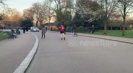 Police patrolling Victoria park in London amid lockdown
