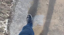 Satisfying ASMR ice cracking on driveway in Montreal