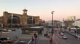 London Lockdown, King’s Cross railway station, Euston Road. Central London UK.