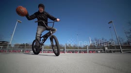 Social Distancing + Solo Quarantine during Corona: Man plays Basketball on BMX Bike alone