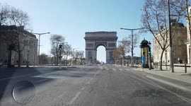 Drive shot along an empty Champs-Elysees during Paris coronavirus lockdown
