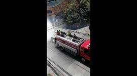 Fire truck sprays disinfectant in the streets in the Philippines