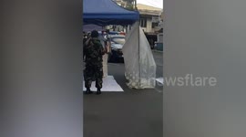 Soldiers disinfected before manning border checkpoints in the Philippines