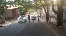 Drone used to spray disinfectant on the street amid COVID-19 In Southern India.