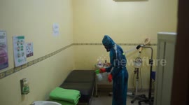 Spraying disinfectants in hospitals in Makassar, Indonesia