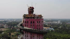 Drone footage of incredible 16-storey 'Dragon Temple' in Thailand