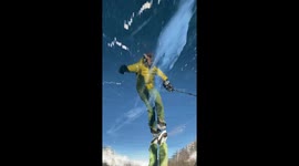 Impressive reflection of ice hockey player gliding across frozen Swiss lake