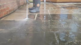 Incredibly satisfying pressure washing patio tiles during coronavirus lockdown