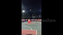 Chinese men play volleyball with plastic chairs and it's oddly impressive