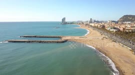 Aerial view of Barceloneta in Barcelona, Spain