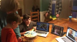 Adorable US three-year-old has virtual birthday party with his grandparents on video call COVID-19 lockdown
