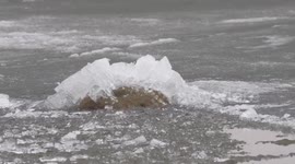 US videographer captures melting ice sheets crumble as they wash up on Minnesota shore