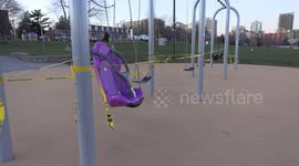 Playgrounds in Burlington Ontario Canada closed due to COVID-19 pandemic to slow the spread of the deadly killer virus