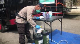 Members of South Sulawesi Police Mobile Brigade Conduct Disinfectant in Housing Residents in Makassar, Indonesia