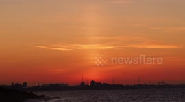 A Sun Pillar after sunset in Kent, UK