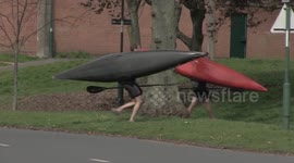 Kayakers run off after being confronted by members of public during Covid-19 lockdown in Nottingham, UK