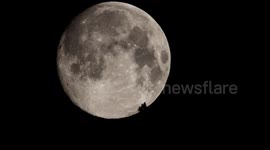 Spectacular close-up of moon setting behind forest in Switzerland