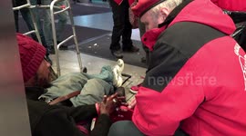 Volunteer organisation hands out food packages to homeless in New York during COVID-19 lockdown