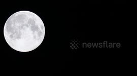 Close up of the Supermoon as it starts to set over Yorkshire