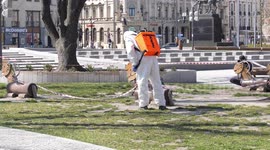 Streets disinfected during coronavirus outbreak in Lublin, Poland