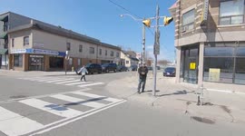 Toronto Danforth ave Greek Town area normally packed with people is now empty and stores and restaurants closed due to COVID 19 pandemic