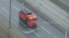 Coronavirus: Truck disinfects streets in St Petersburg, Russia