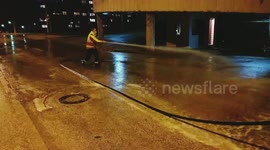 Workers disinfect deserted Sarajevo streets in COVID-19 fightback