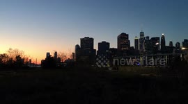 View of Manhattan from Brooklyn Bridge Park during New York City's COVID-19 lockdown