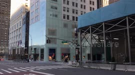 Deserted Fifth Avenue at Trump Tower during Covid-19 (Coronavirus Pandemic) lockdown in New York City. April 11 2020