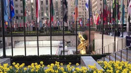 Deserted Rockefeller Center during Covid-19 (Coronavirus pandemic) lockdown in New York City. April 11 2020