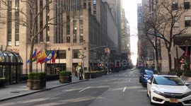 Deserted Rockefeller Center during Covid-19 (Coronavirus pandemic) lockdown in New York City. April 11 2020