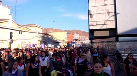 Protests March 8 Women's Day in Chile, women singing