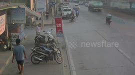 Thai motorcyclist has two collisions after riding wrong way on busy road
