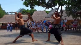 Tribe in Indonesia shows off traditional stick-fighting martial arts