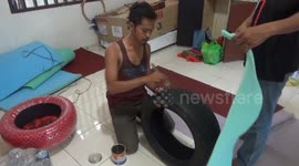 Young Indonesians turn used tyres into stylish furniture