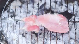 Time lapse of fresh Bacon turned crispy on a BBQ