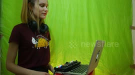 DJ making a online video from quarantine in Madrid, Spain