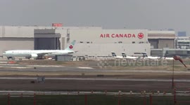 Skies and runways very quiet near Toronto Pearson international Airport as travel comes to an end during COVID-19 coronavirus pandemic