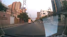 Motorcycle rider knocked onto pavement by truck that flees scene